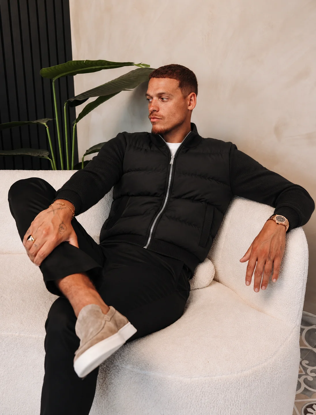 Knit Sleeve Puffer Jacket | Black