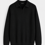 RIBBED KNIT POLO | BLACK