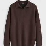 RIBBED KNIT POLO | BROWN