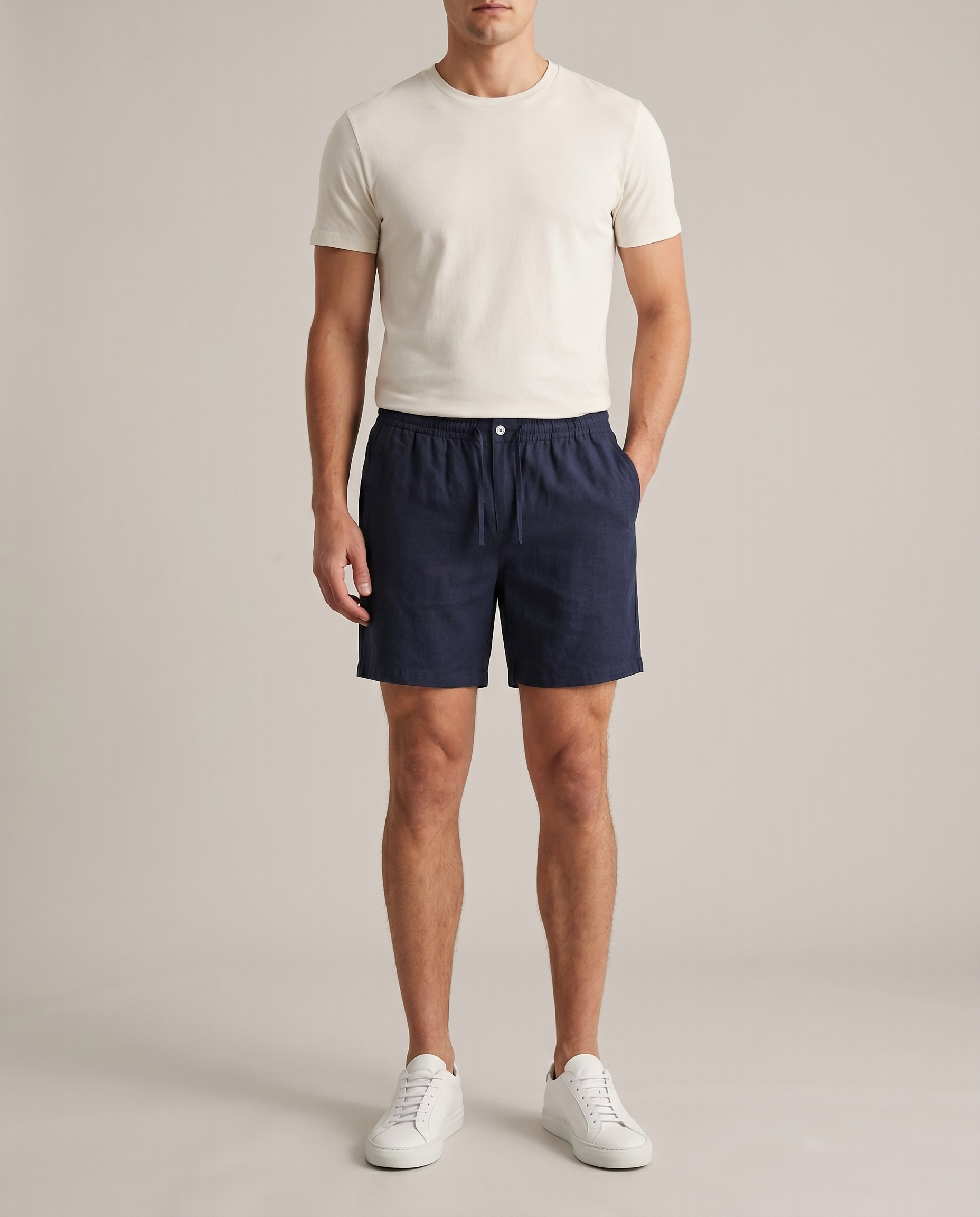 CORE LINNEN SHORT NAVY BLUE - studio op model