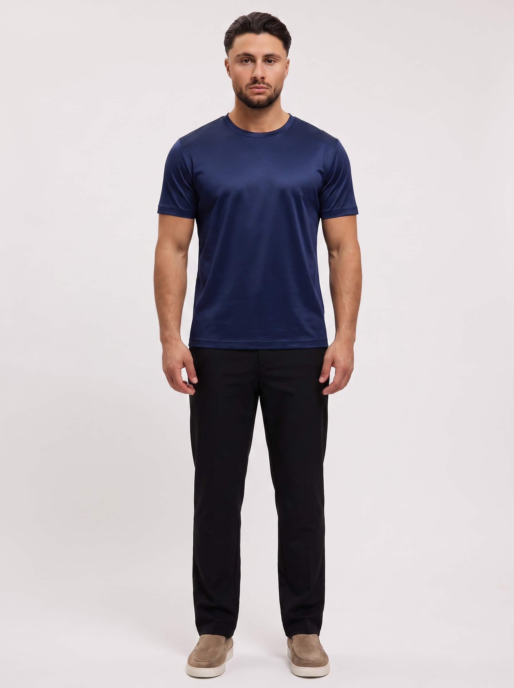 Shiny Essential Shirt Navy - model