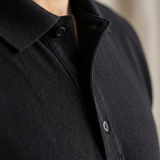 Pique Core Polo Black - close-up pique stof detail