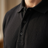 Pique Core Polo Black - close-up pique stof detail