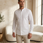 Mandarin Shirt White - editorial model