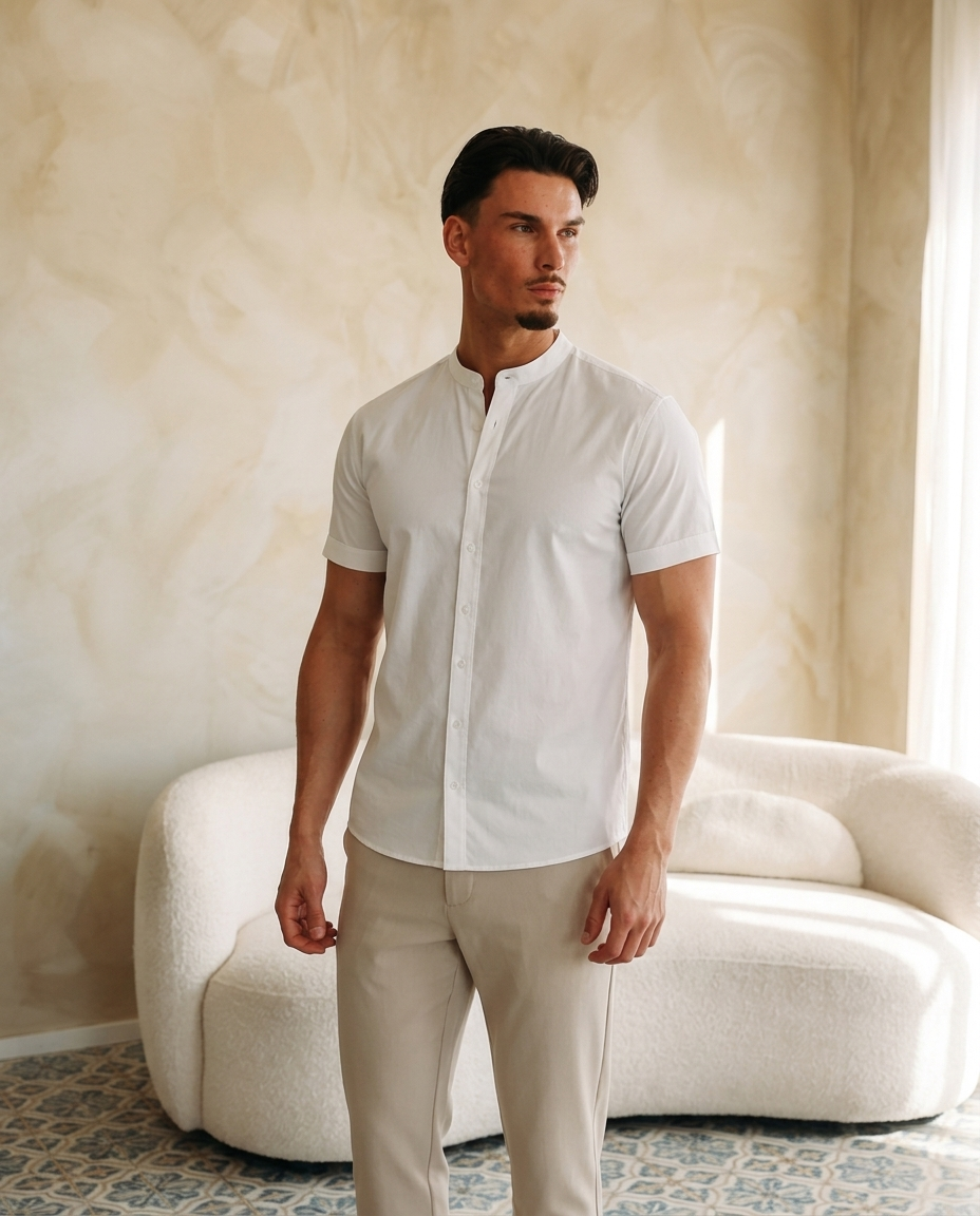 Mao White Shirt - editorial model