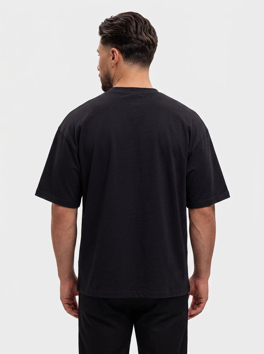 Oversized Cotton T-Shirt Black — achterkant, boxy silhouet 280 GSM katoen