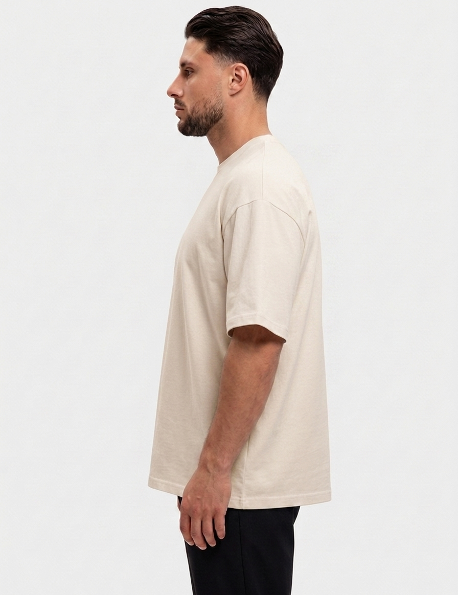 Oversized Cotton T-Shirt Beige - zijkant