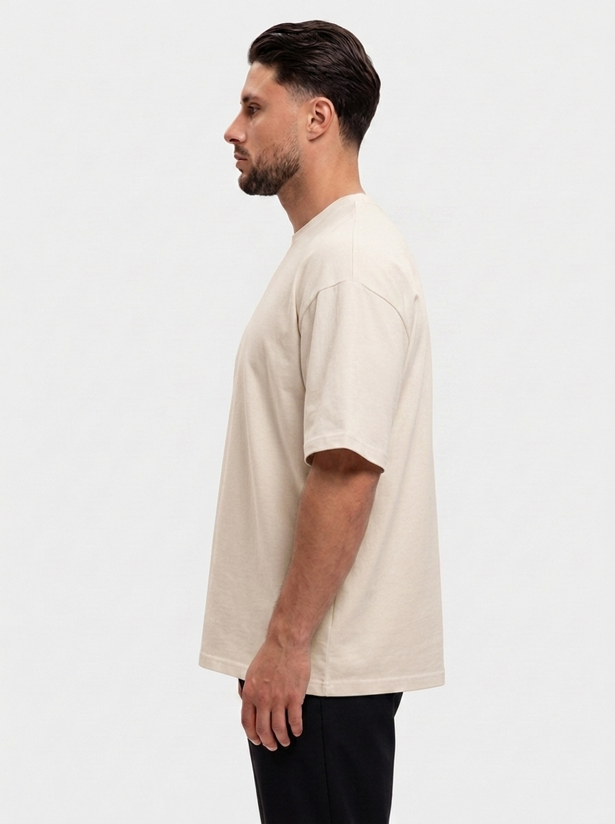 Oversized Cotton T-Shirt Beige - zijkant