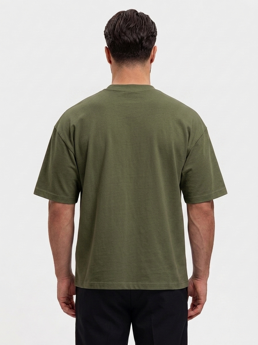 Oversized Cotton T-Shirt Army Green - achterkant