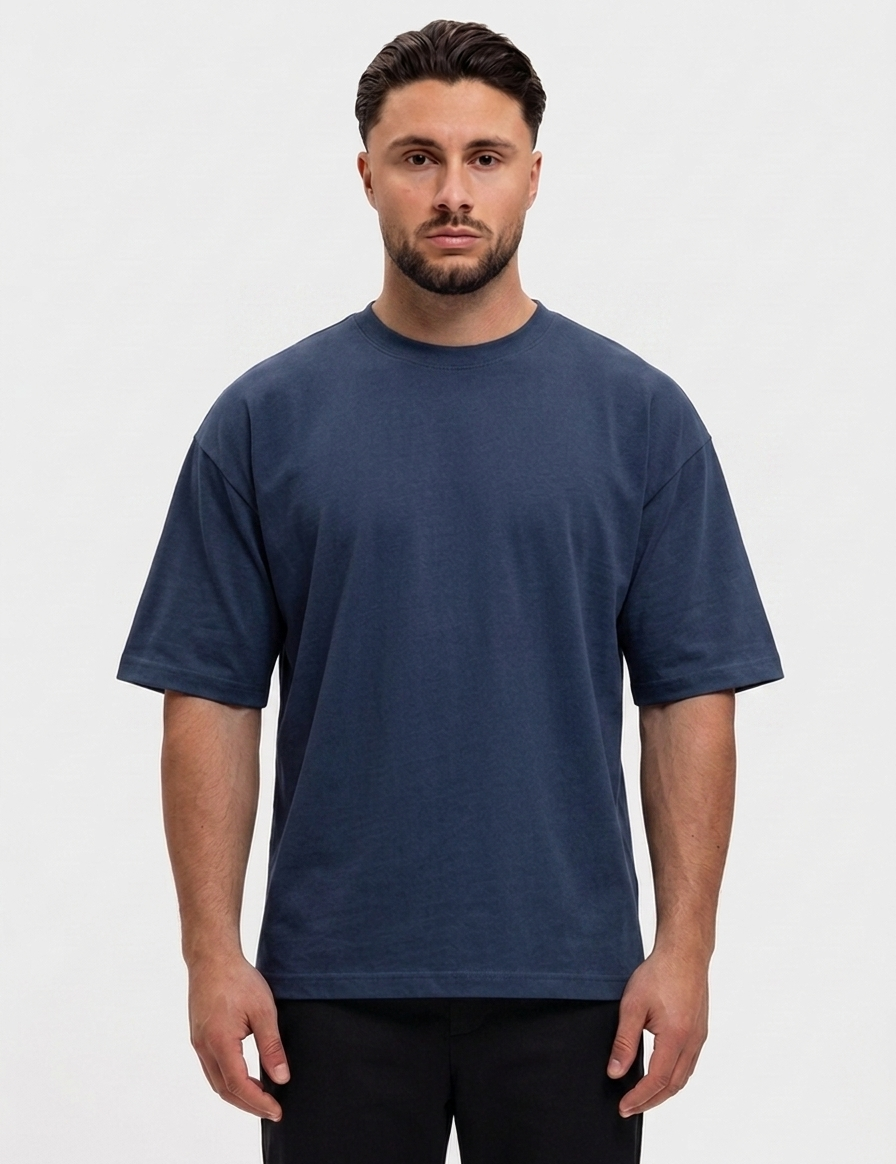 Oversized Cotton T-Shirt Navy - voorkant