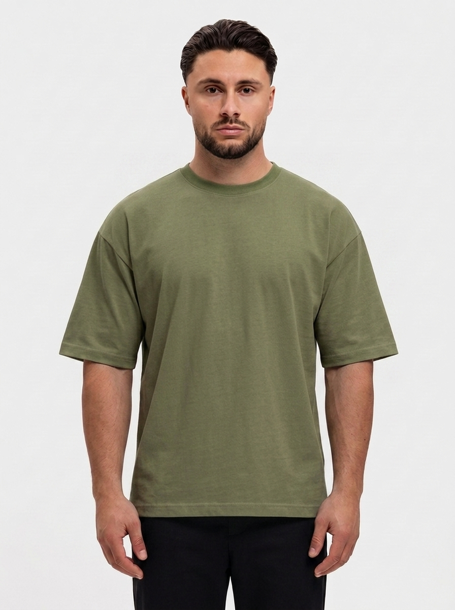 Oversized Cotton T-Shirt Army Green - voorkant