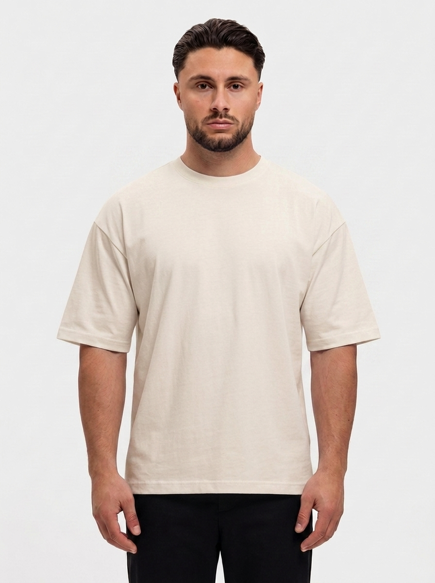 Oversized Cotton T-Shirt Beige - voorkant