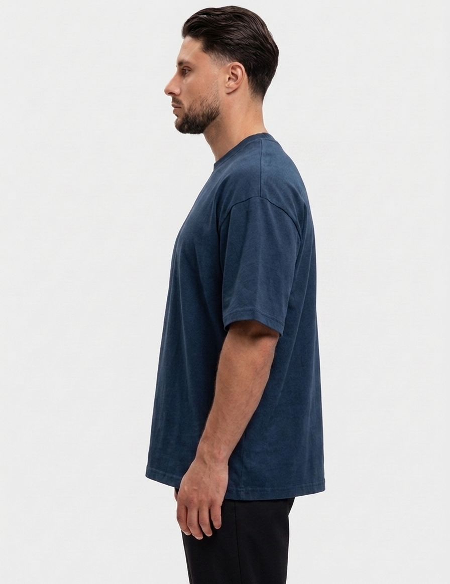 Oversized Cotton T-Shirt Navy - zijkant