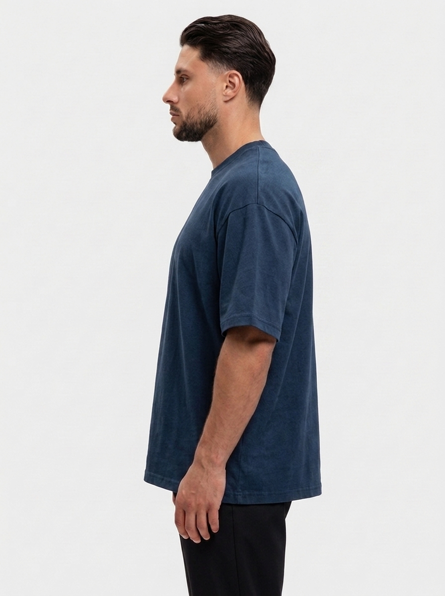 Oversized Cotton T-Shirt Navy - zijkant