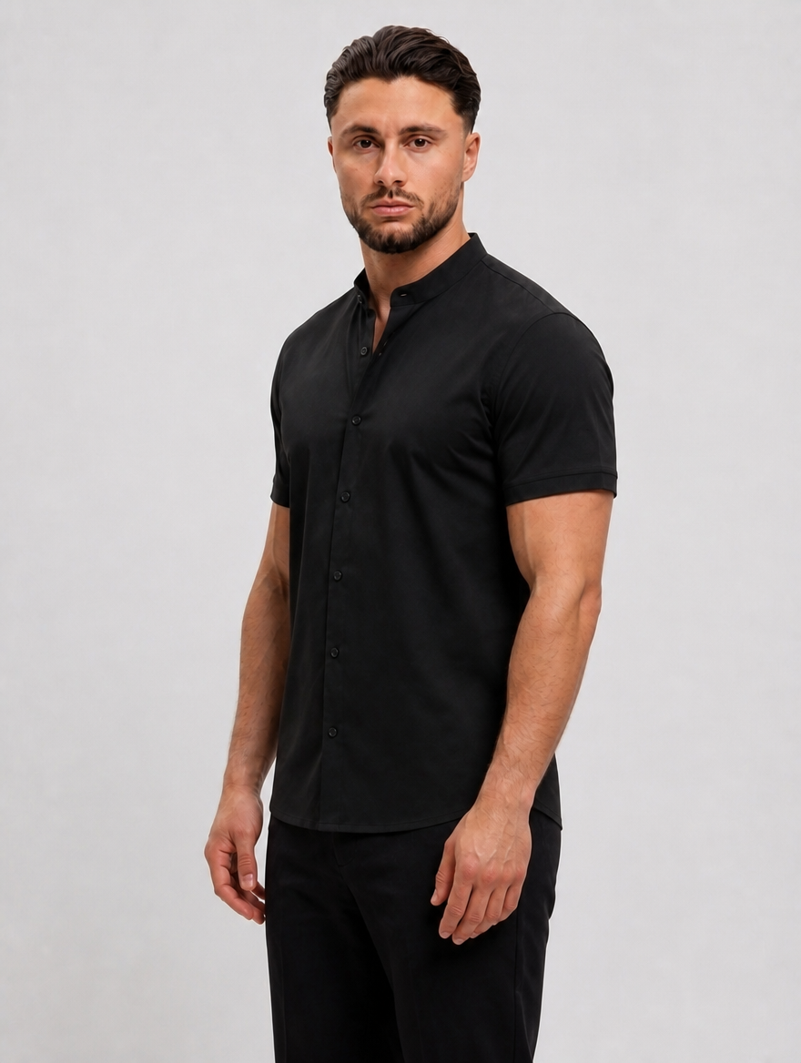 Mandarin Shirt Black - zijkant studio
