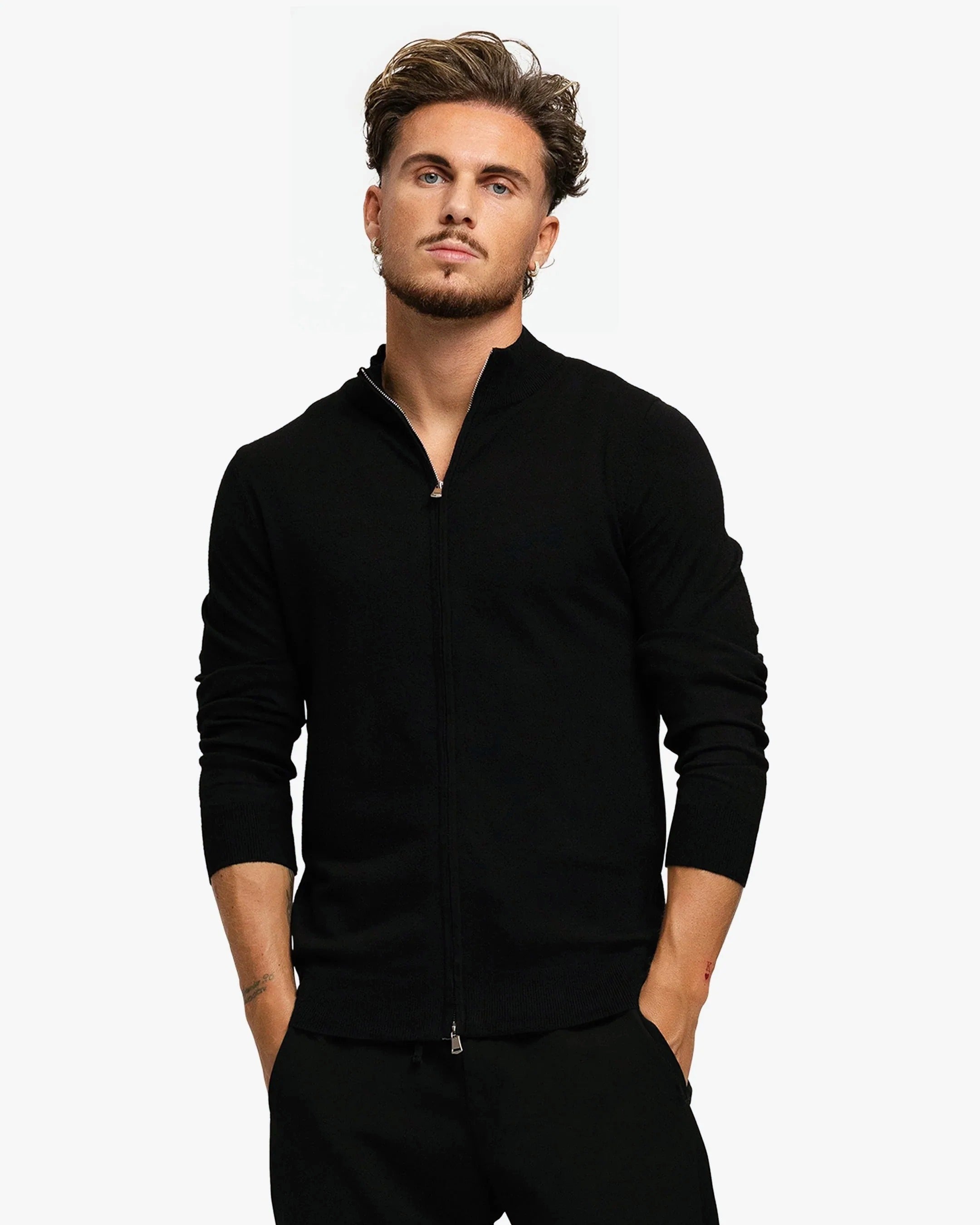 KNITTED ZIPPER VEST BLACK