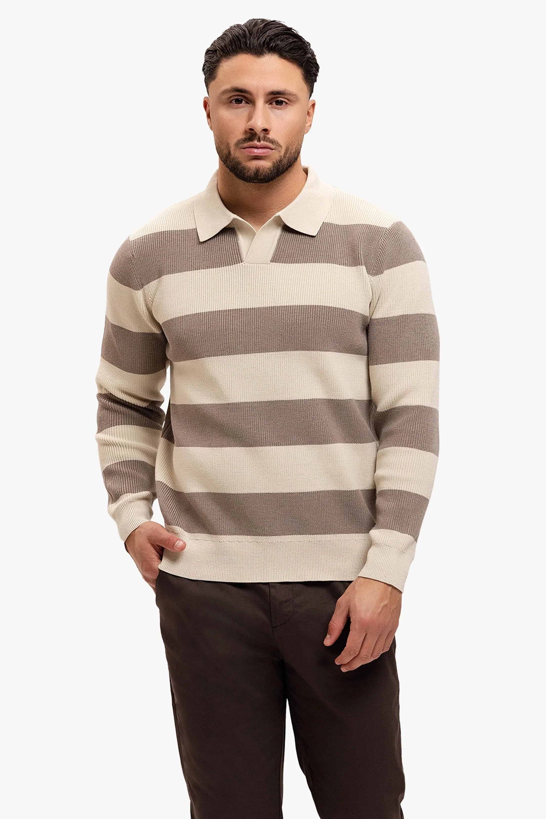 Cortez Knitted Polo Brown Creme