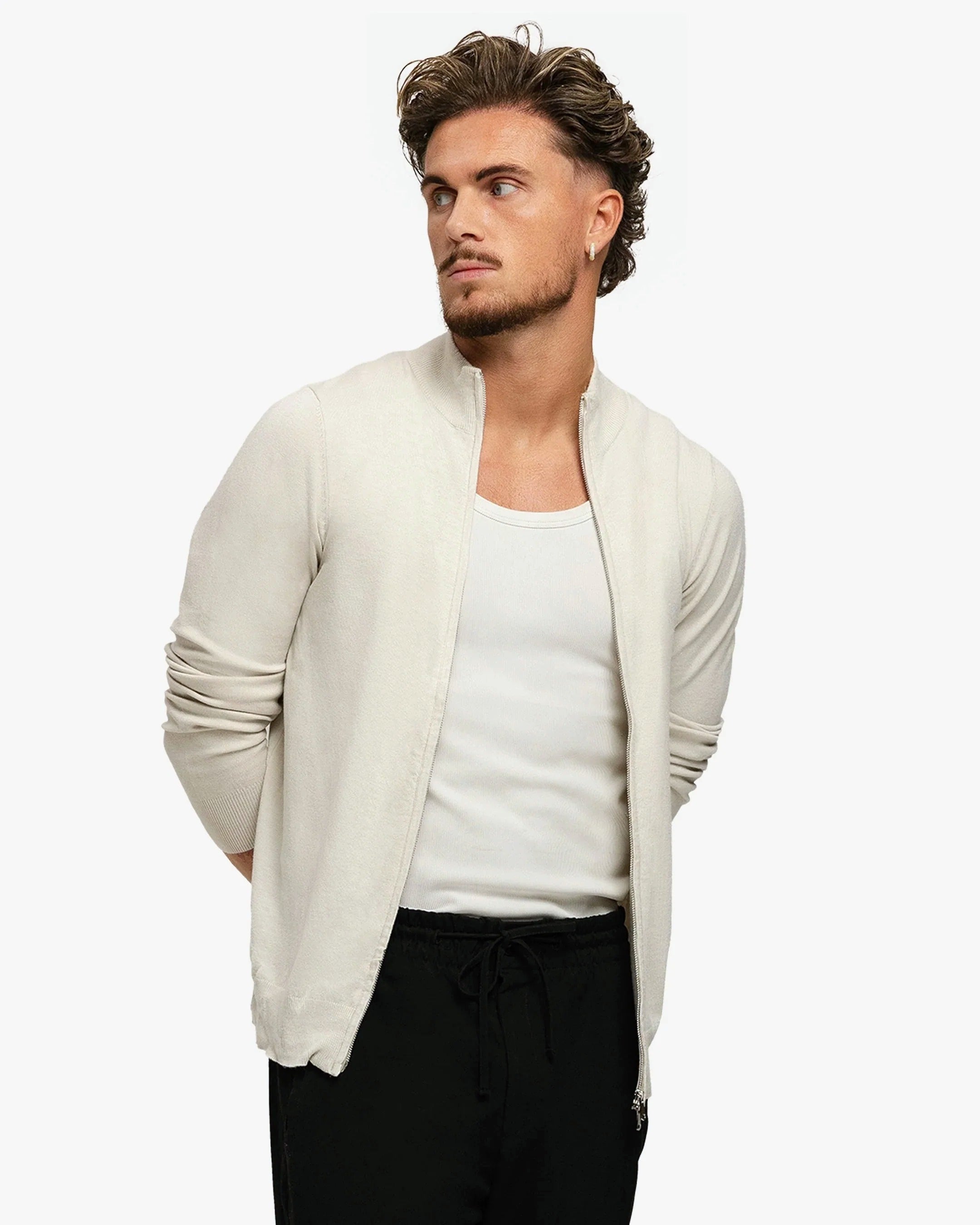 KNITTED ZIPPER VEST SOFT SAND