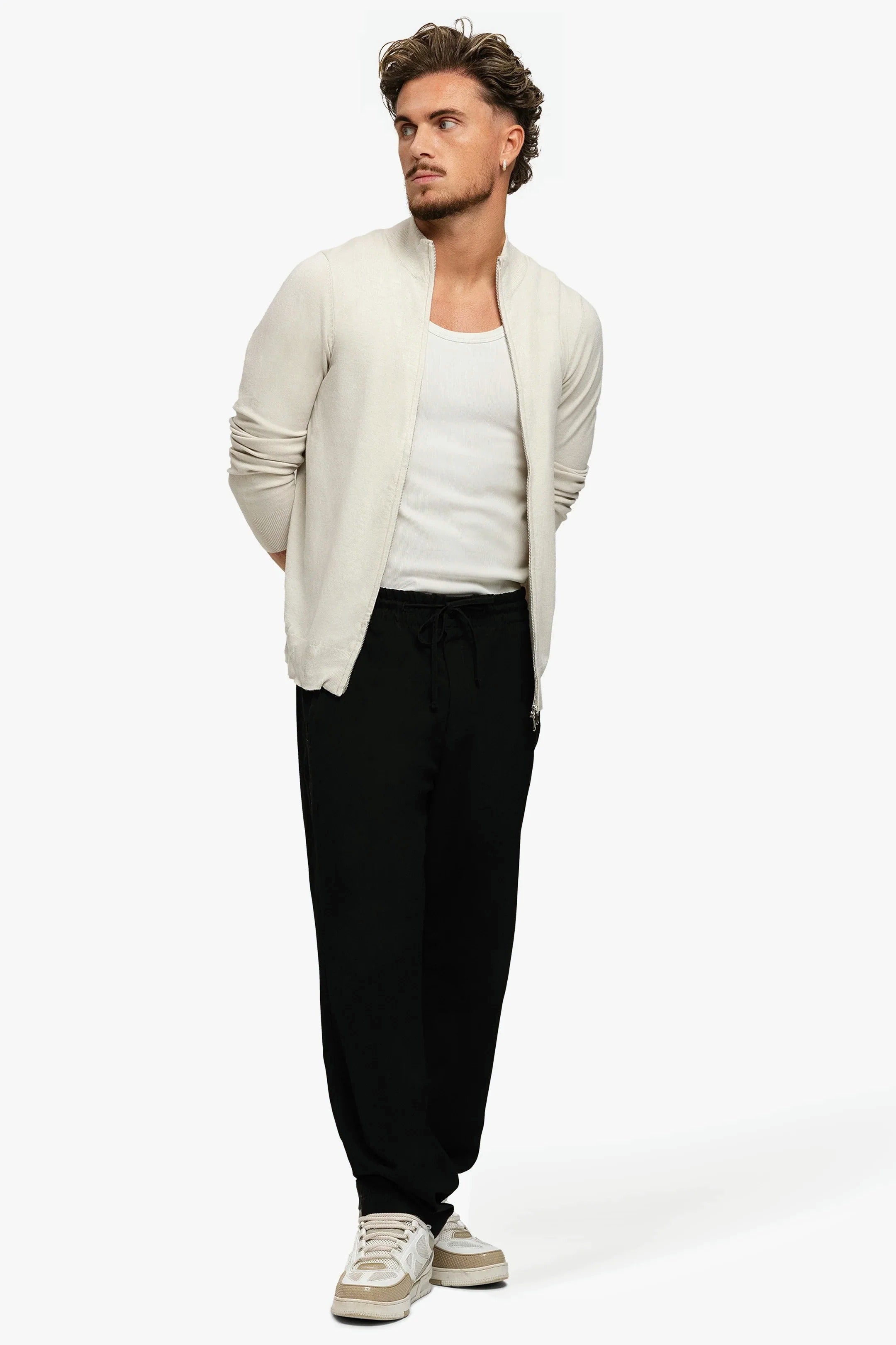 KNITTED ZIPPER VEST SOFT SAND